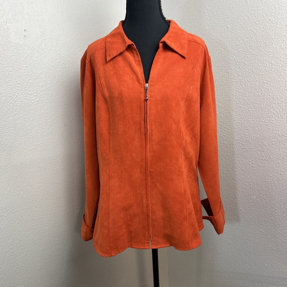 Vintage Cato Shacket‎ Women's Large Orange Faux Suede Fall Boho Retro 90s